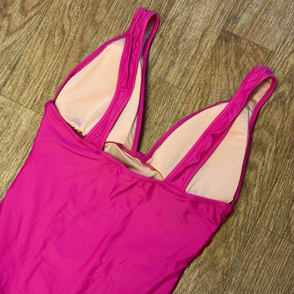 J. Crew Pink Ruched V-Neck One-Piece Size 14 - Picture 7 of 10